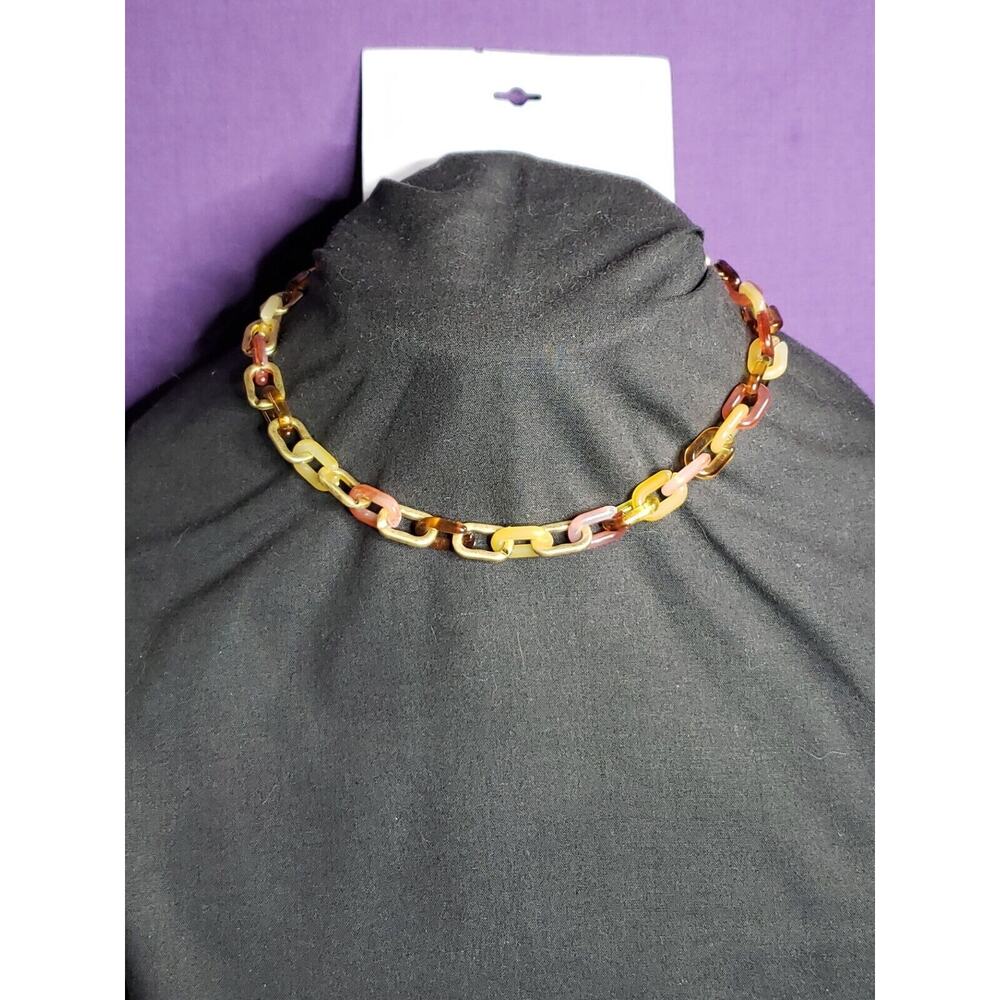 Sonoma Matte Gold Tone and Mulitcolored Resin Chain Link Necklace, 16"-19", NWT